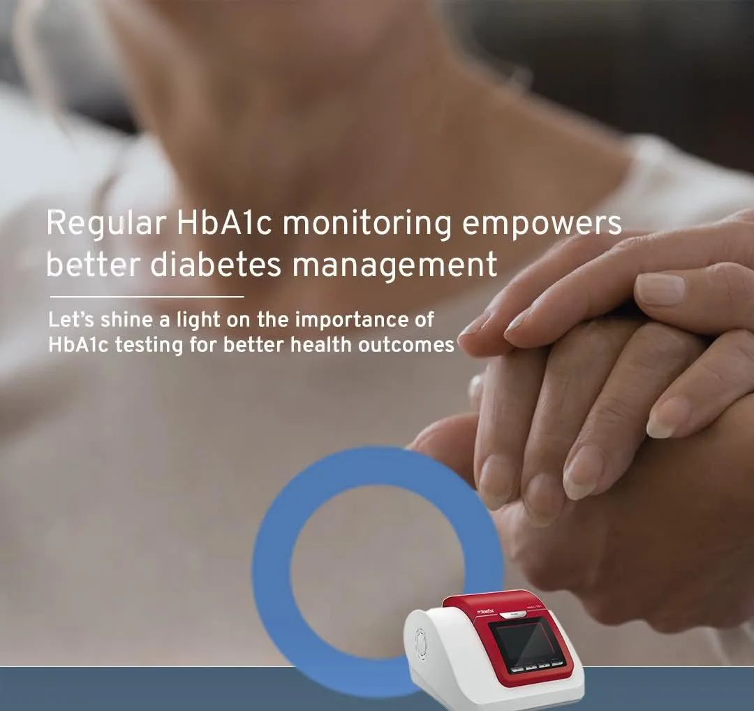 Regular HbA1c monitoring empowers better diabetes management. HbA1c testing machine at the clinic